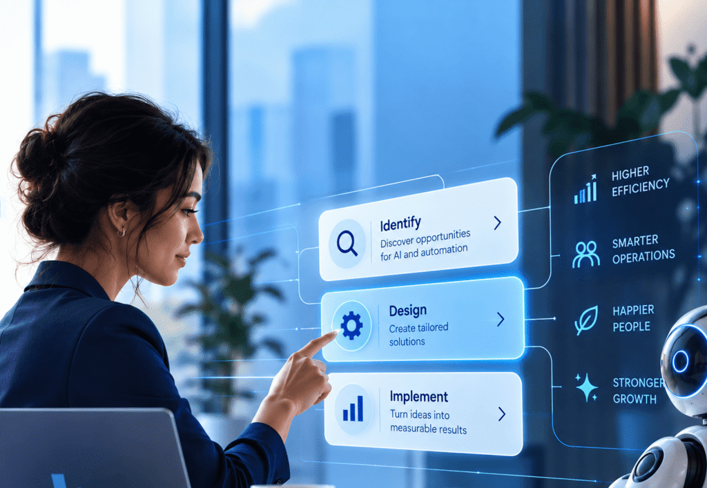woman looking at an interactive screen for AI Automation