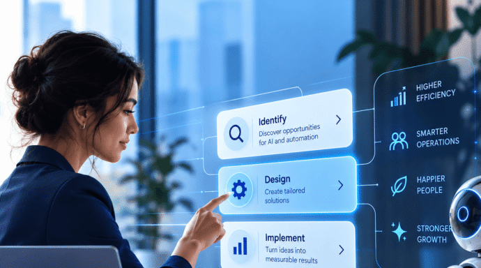 woman looking at an interactive screen for AI Automation